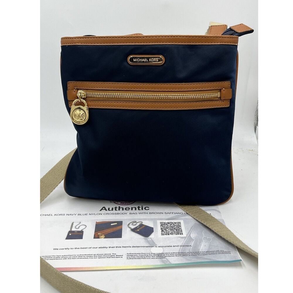 Michael Kors Authenticated Kempton Navy Nylon Leather Crossbody Shoulder Bag